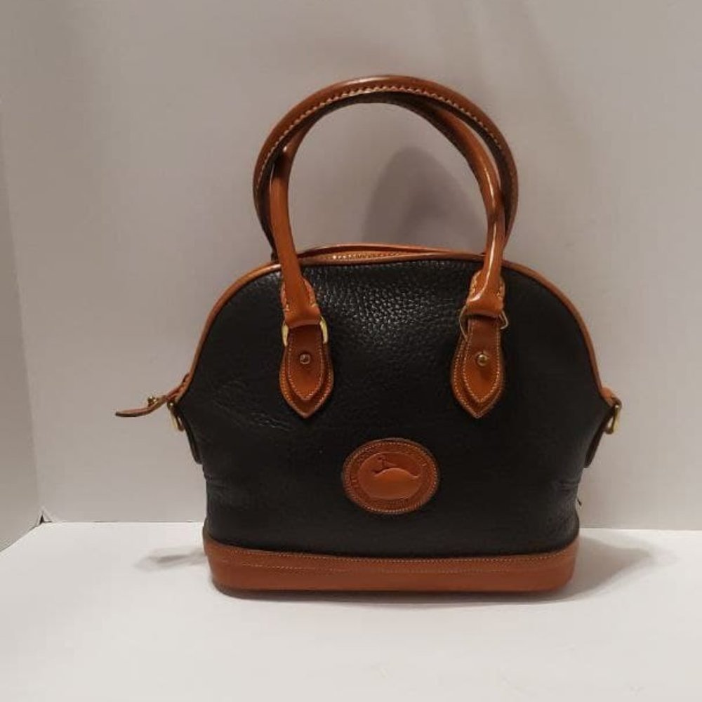 Dooney and Bourke Navy and Tan All Weather Leather Domed Satchel